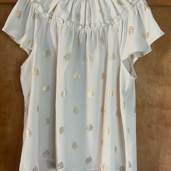 LOFT Women's Cream Blouse with Gold Leaf Design - Picture 7 of 9